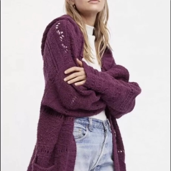 Free People Sweaters - Free People Sweater Coat Purple Hooded Cardigan
